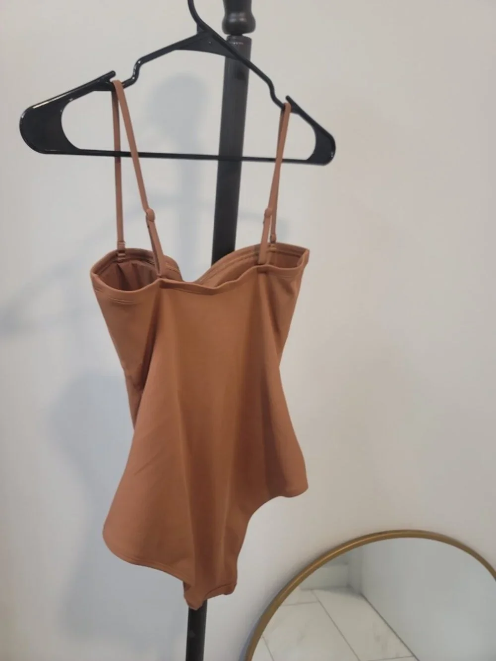 SPANXshape Pique Bandeau One Piece Swimsuit Brown Shaping Strapless NWoT M New